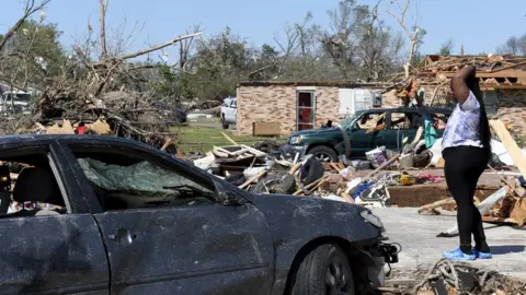 Getty Images Damage from a tornado is in Rolling Fork, Mississippi, 25 March