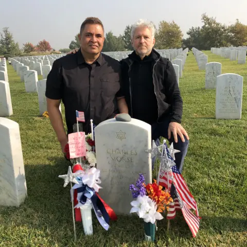 Lennard Davis Lance Tauoa and Lennard Davis at the graveside of Charles Morse, 2018