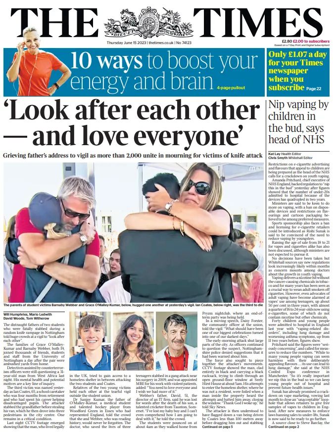 The front page of the Times