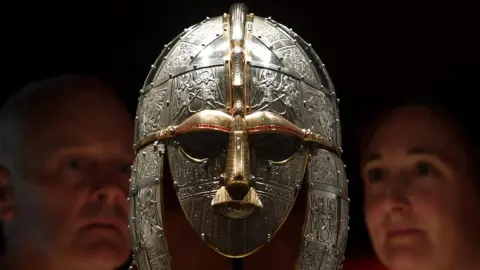 PA Media Recreation of the warrior helmet on display at Sutton Hoo