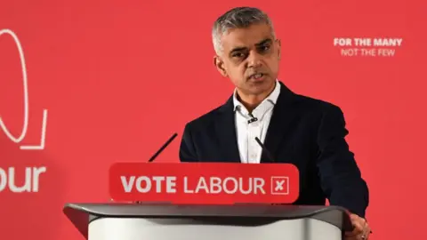 Getty Images London Mayor Sadiq Khan speaks before the Labour Party's Local Election Campaign