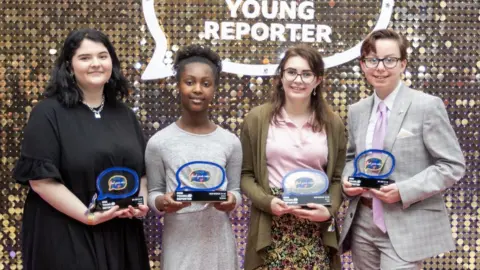 BBC Young Reporter national winners (L to R) Niamh, Keziah, Kay, Ashleigh