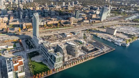 Waterfront Toronto Aerial shot of Toronto with the waterfront land in front