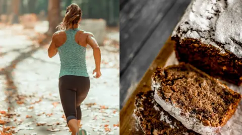 Science Photo Library/BBC Woman exercising and banana bread