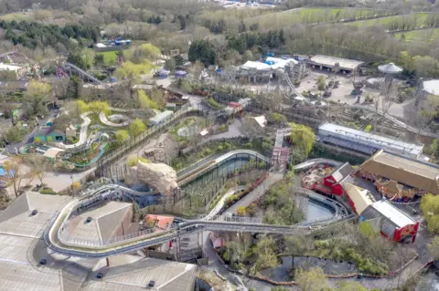 Chris Gorman / Big Ladder An aerial view of Chessington World of Adventures theme park, showing no customers