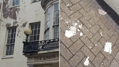 Weather damage on the Kings Arms in Dorchester