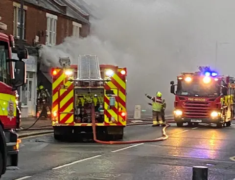 Essex County Fire & Rescue Service Fire at the Frying Pan takeaway restaurant in Southchurch Road, Southend