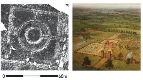 Historic England/Thurrock Museum Radar image and painting of Belhaus Park manor