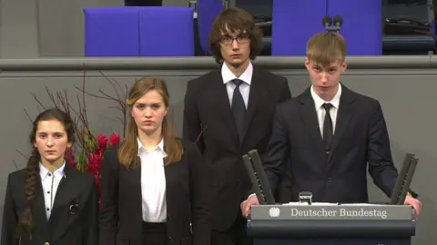 German Bundestag Russian school student Nikolai Desyatnichenko addresses the German Bundestag in Berlin on 17 November 2017