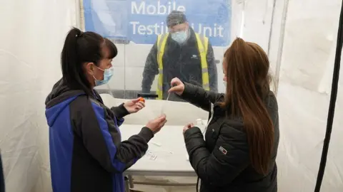 PA Media A mobile testing unit at North Shields