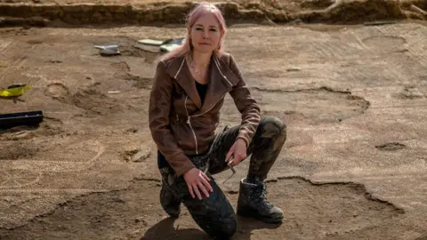 BBC Prof Alice Roberts at the mosaic