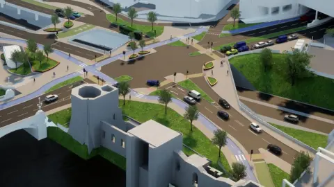 Transport for Wales Old Green roundabout refit in artist impression