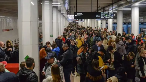 EPA Crowds shelter in metro station in Kyiv