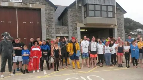 Barmouth lifeboat station  Swimmers outside Barmouth lifeboat station