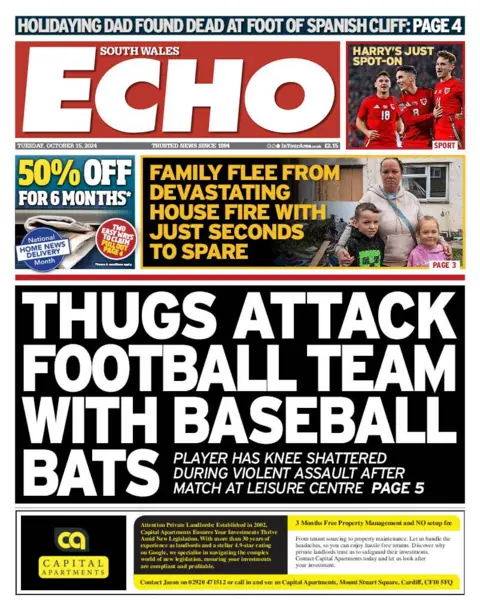 South Wales Echo Front page of South Wales Echo