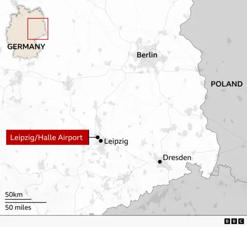 Map showing the location of Leipzig Airport