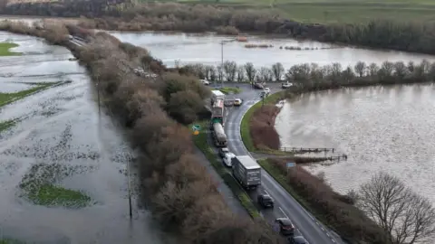 Eric Bird Traffic building up on a road following Storm Chandra