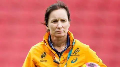 Jo Yapp watches on while coaching Australia in a training session ahead of the 2025 Women's World Cup