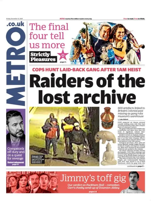 The headline on the front page of the Metro reads: “Raiders of the lost archive".