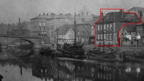 Brown + Company A black and white image of Cumberland house in York, there is a red graphic around the building to highlight its location.