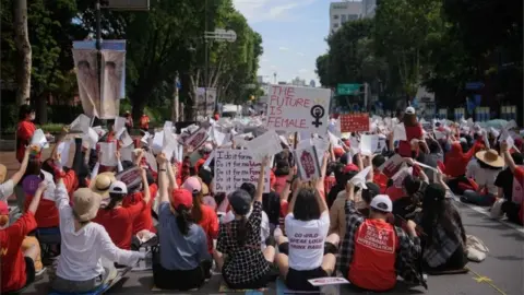 AFP/Getty Women protesting hidden camera pornography in South Korea, July 2018