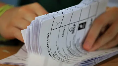 Getty Images Ballot papers are counted during an election count