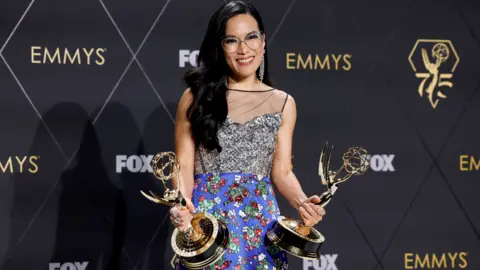 Getty Images Ali Wong, winner of Outstanding Lead Actress In A Limited Or Anthology Series Or Movie and Outstanding Limited Or Anthology Series for "Beef," poses in the press room during the 75th Primetime Emmy Awards at Peacock Theater on January 15, 2024 in Los Angeles, California