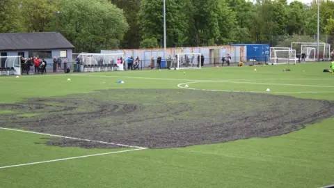Dunipace FC The pitch at Westfield Park in Denny has been extensively damaged by the fire