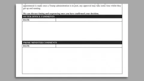 Screenshot of a document with space for "Prime Minister's Comments", which is empty