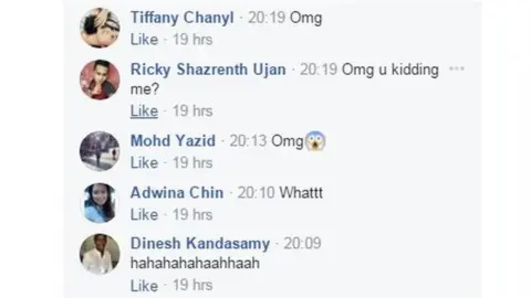 Facebook Screencap of stunned reactions by Malaysians to their national nasi lemak dress