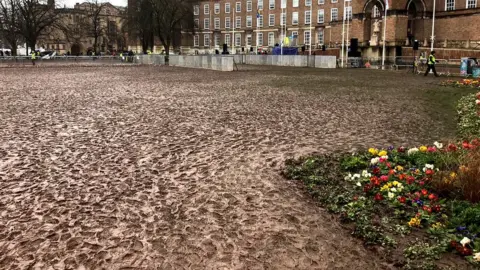 BBC A muddy College Green in Bristol after Greta Thunberg's visit