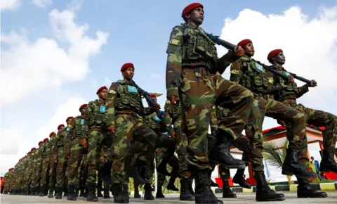 Reuters Somali military officers march in a parade during celebrations to mark the 62nd anniversary of the Somali National Armed Forces in Mogadishu, Somalia April 12, 2022
