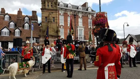 Denbighshire council Soldiers, Shenkin the goat and public on St Peter's Square