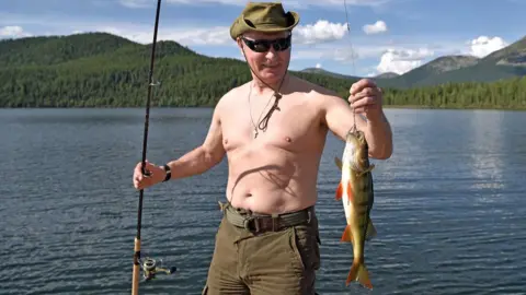 Getty Images Russian President Vladimir Putin fishes in the remote Tuva region in southern Siberia