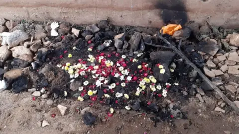 Flower petals where the vet's charred body was found