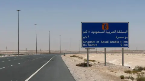 Getty Images The Saudi-Qatar crossing border has been empty since the two countries broke relations