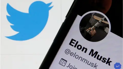 Getty Images Elon Musk handle and Twitter logo