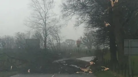 Thomas Beresford A65 blocked by fallen tree