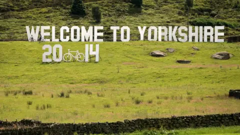 Doug Pensinger/Getty Images Sign marking the Tour de France in Yorkshire