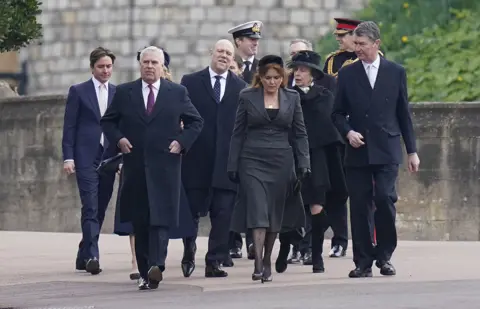 PA Media Prince Andrew, Sarah, Duchess of York, Mike Tindall and Princess Anne