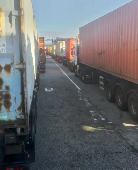 BBC Queues at Felixstowe port