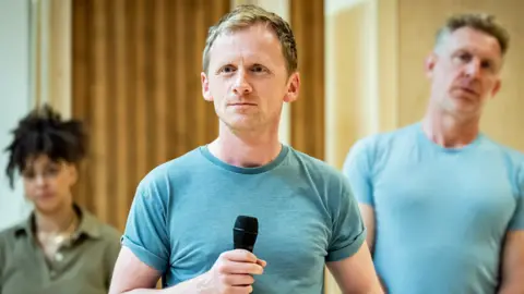 Marc Brenner Gunnar Cauthery in rehearsals for Dear England at the National Theatre