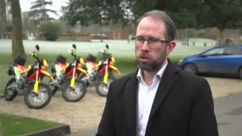 Matthew Barber in front of new TVP off-road bikes