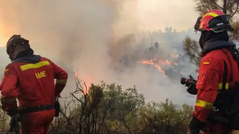 Civil protection Spain Firefighters were deployed to stop blazes spreading in the Cáceres in western Spain