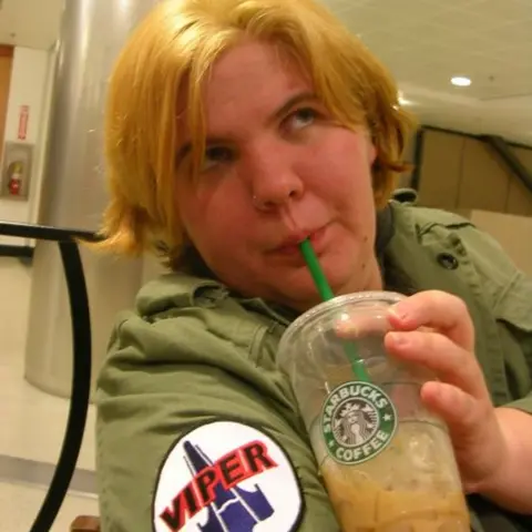 Katje van Loon Katje at Dragon Con, cosplaying Starbuck from Battlestar Galactica