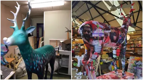 Lisa Turner and Russell Haines Painted reindeer by artists Lisa Turner and Russell Haines