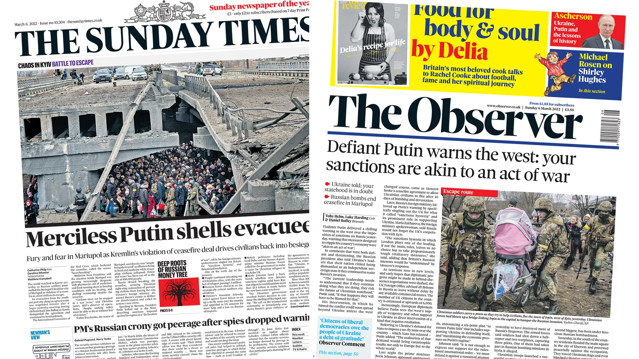 Sunday Times and Observer front pages