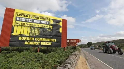 PA Anti Brexit billboards on the northern side of the border between Newry in Northern Ireland and Dundalk in the Republic of Ireland