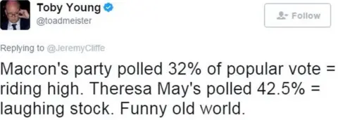 Twitter Tweet by journalist Toby Young