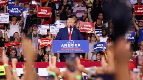 Reuters Former U.S. President Donald Trump speaks during a rally in Wilkes-Barre, Pennsylvania, U.S., September 3, 2022.